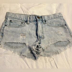 BDG (Urban Outfitters) Light Wash Frayed Distressed Denim Shorts